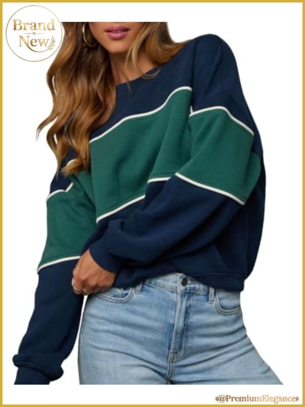 LEEDYA Women's Oversized Color Block Sweatshirt Long Sleeve Crewneck
